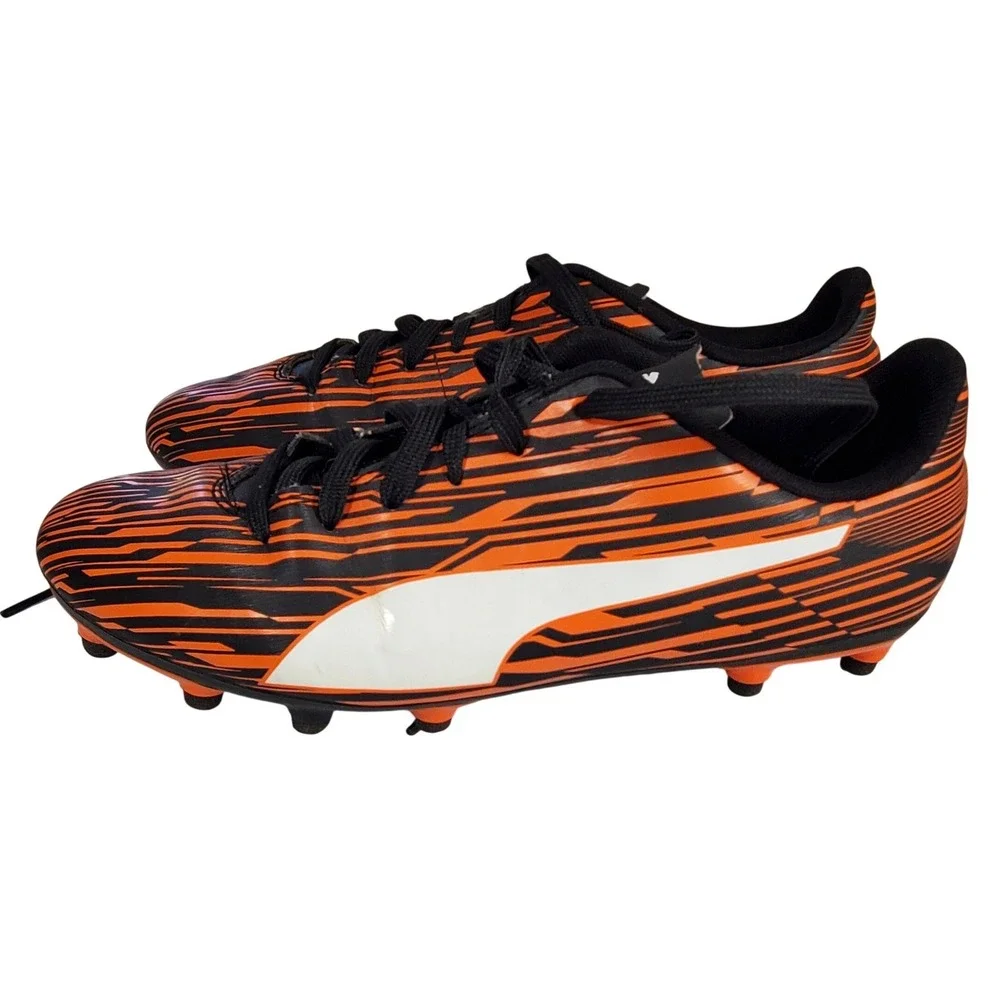 Puma Soccer Cleats Orange Black Graphic Athletic Shoes Firm Ground Mens 10.5